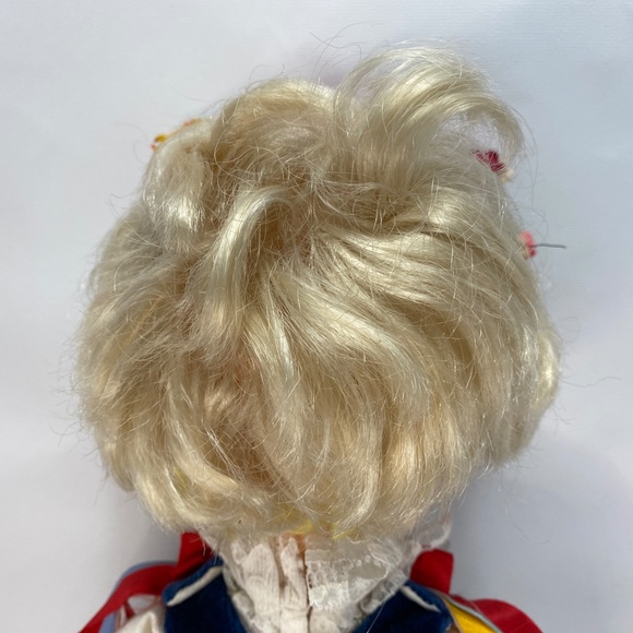 European Ethnic Dressed Sleepy Eye Vinyl Doll Short Blond Hair Ribbons 18" Tall - Picture 7 of 15